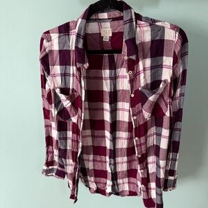 A New Day Plaid Button-Up Layering Shirt Burgandy Size Medium
